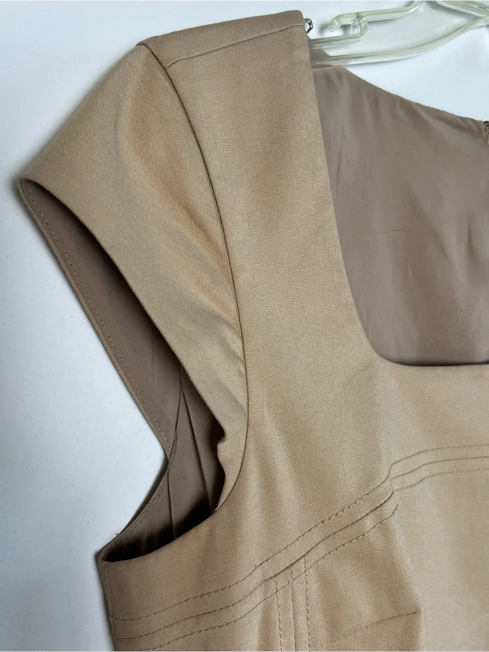 Tory Burch Tan Square Neck Cap Sleeve Sheath Dress Pockets Size 8